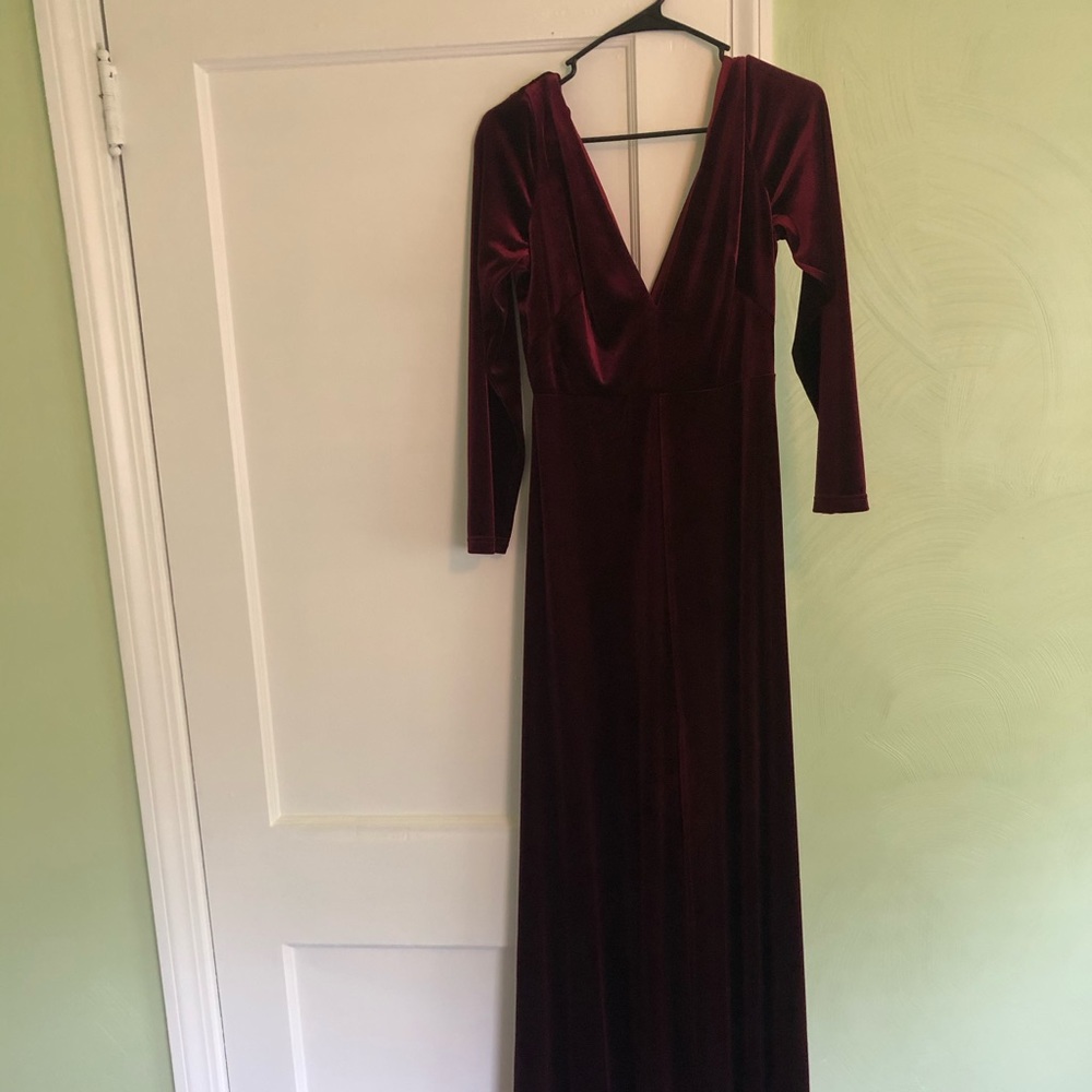 Red long sleeve velvet dress